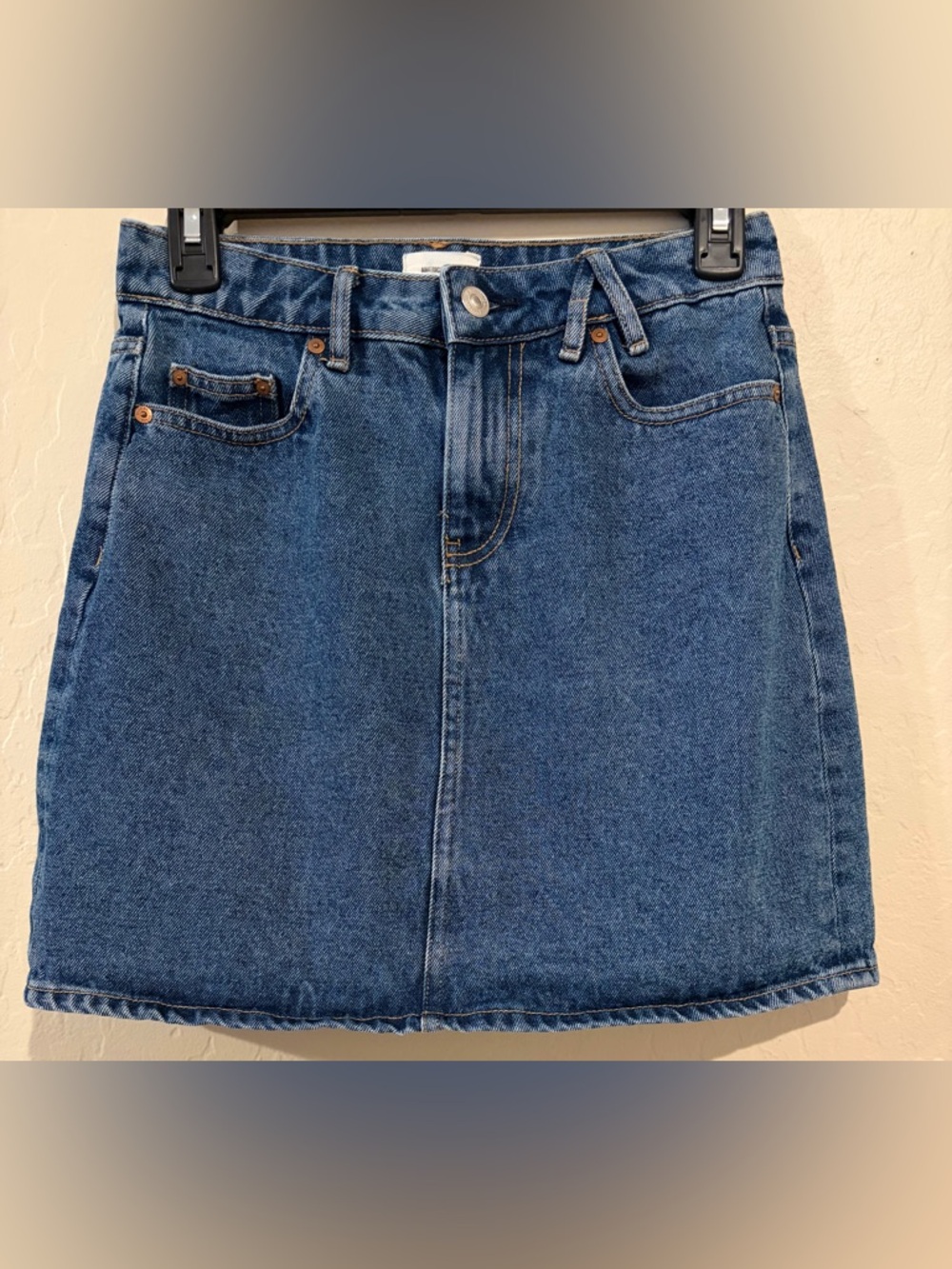 America Today Denim Mini Skirt Blue High Rise Cotton Jean Skirt Size S